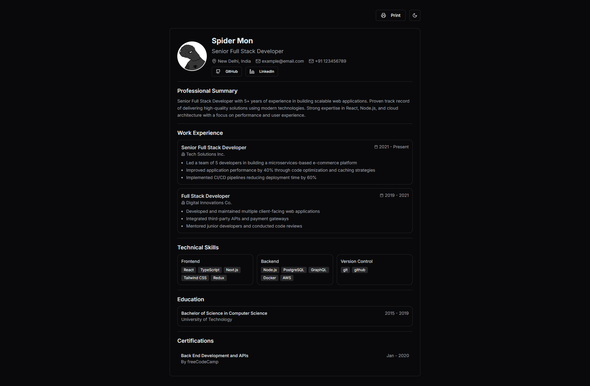 Minimal CV